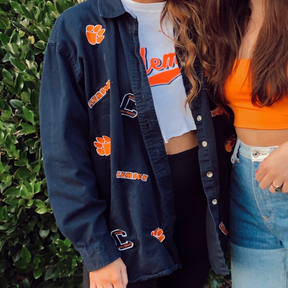 VINTAGE CLEMSON Collegiate Collection Navy Patched Button Up